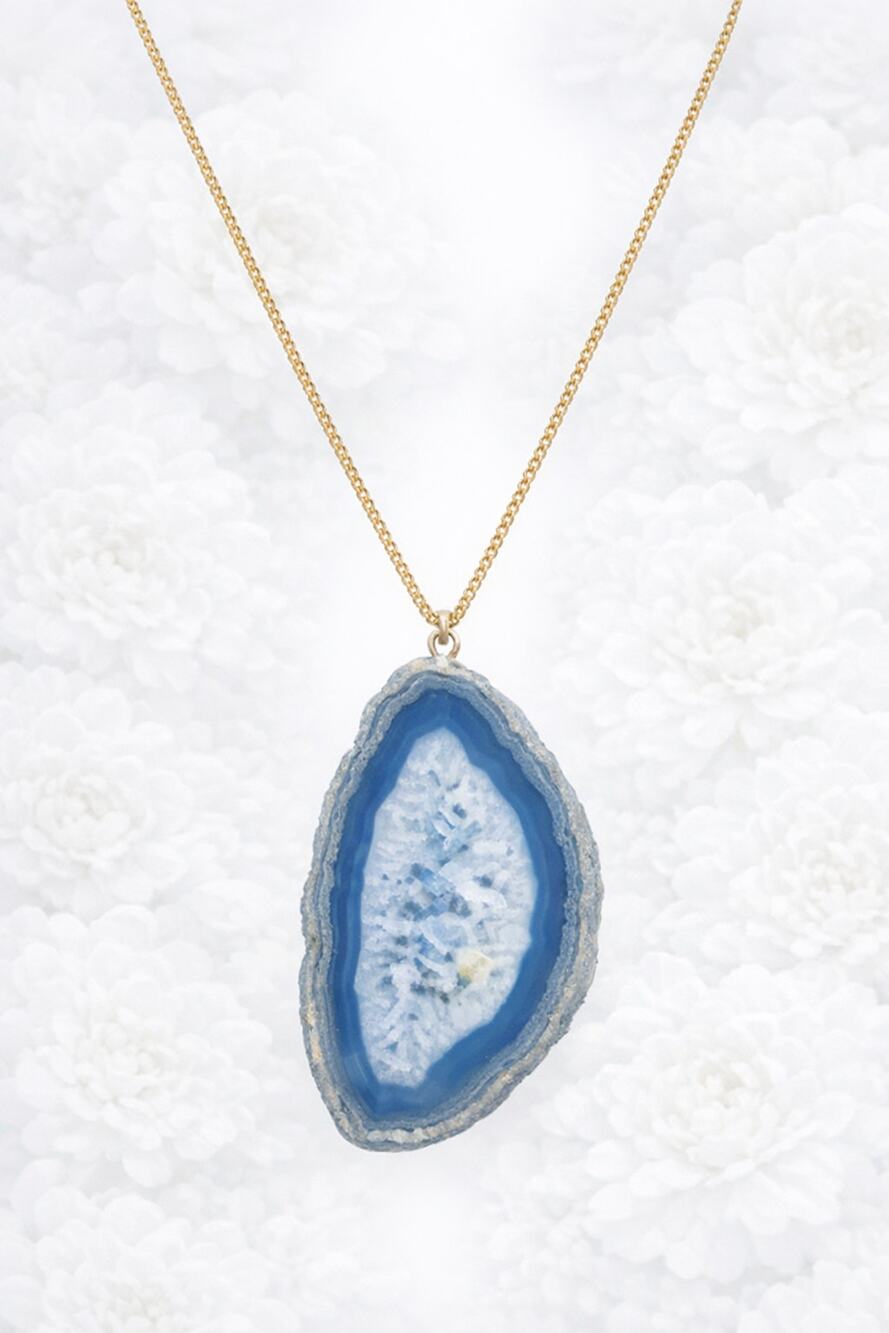 Blue Geode Slice Pendant on 18-inch 925 Sterling Silver chain Made In Italy